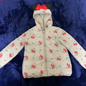 Girls Minnie Mouse Gray Puffer Jacket Size 6X